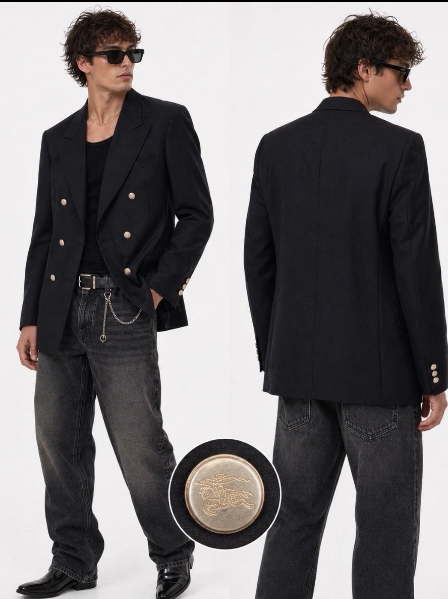 Burberrys Prorsum Black Logo Button Double Breasted Blazer Coat Jacket $900